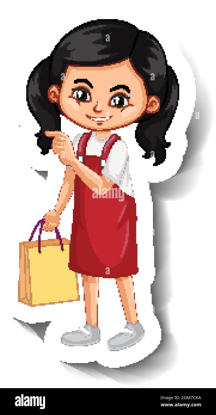 Asian girl cartoon character sticker illustration Stock Vector Image ...