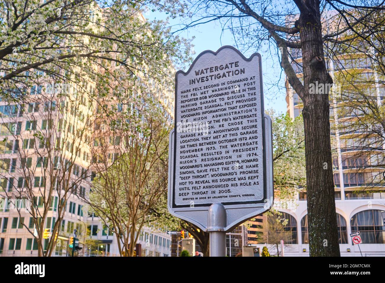 An historical plaque marking the parking garage location of Watergate