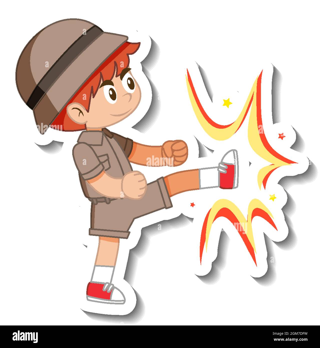 Little boy scout cartoon character sticker illustration Stock Vector