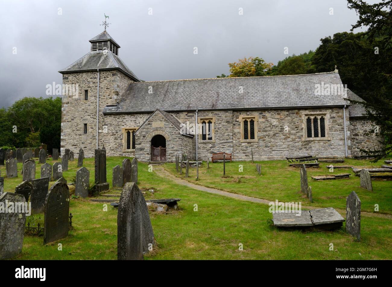 Saint Melangells Church Pennant Melangell pilgrim church Cwm Pennant Powys Wales Cymru UK Stock Photo