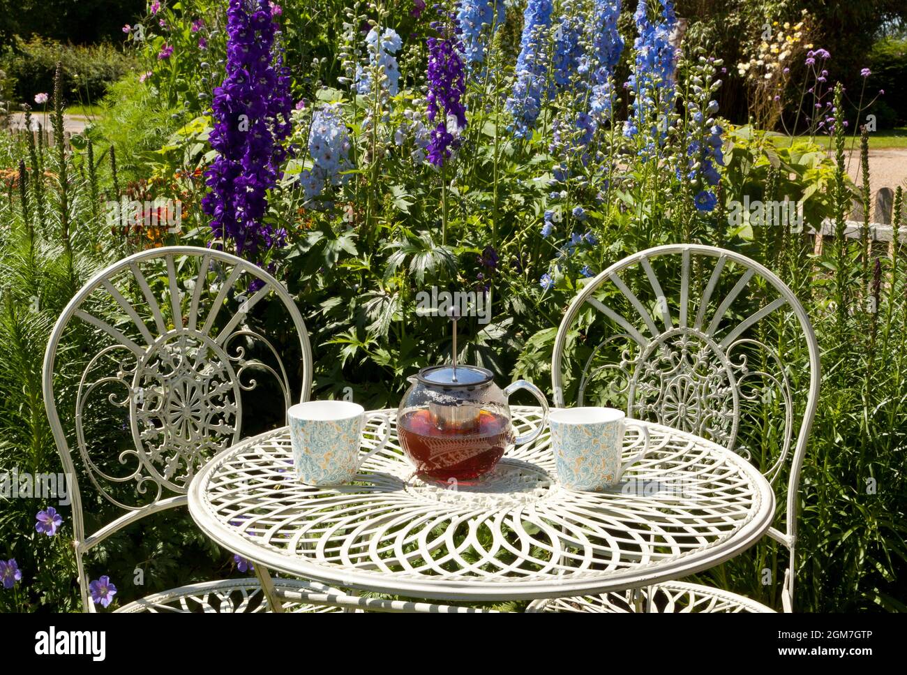 Tea for two in a garden Stock Photo