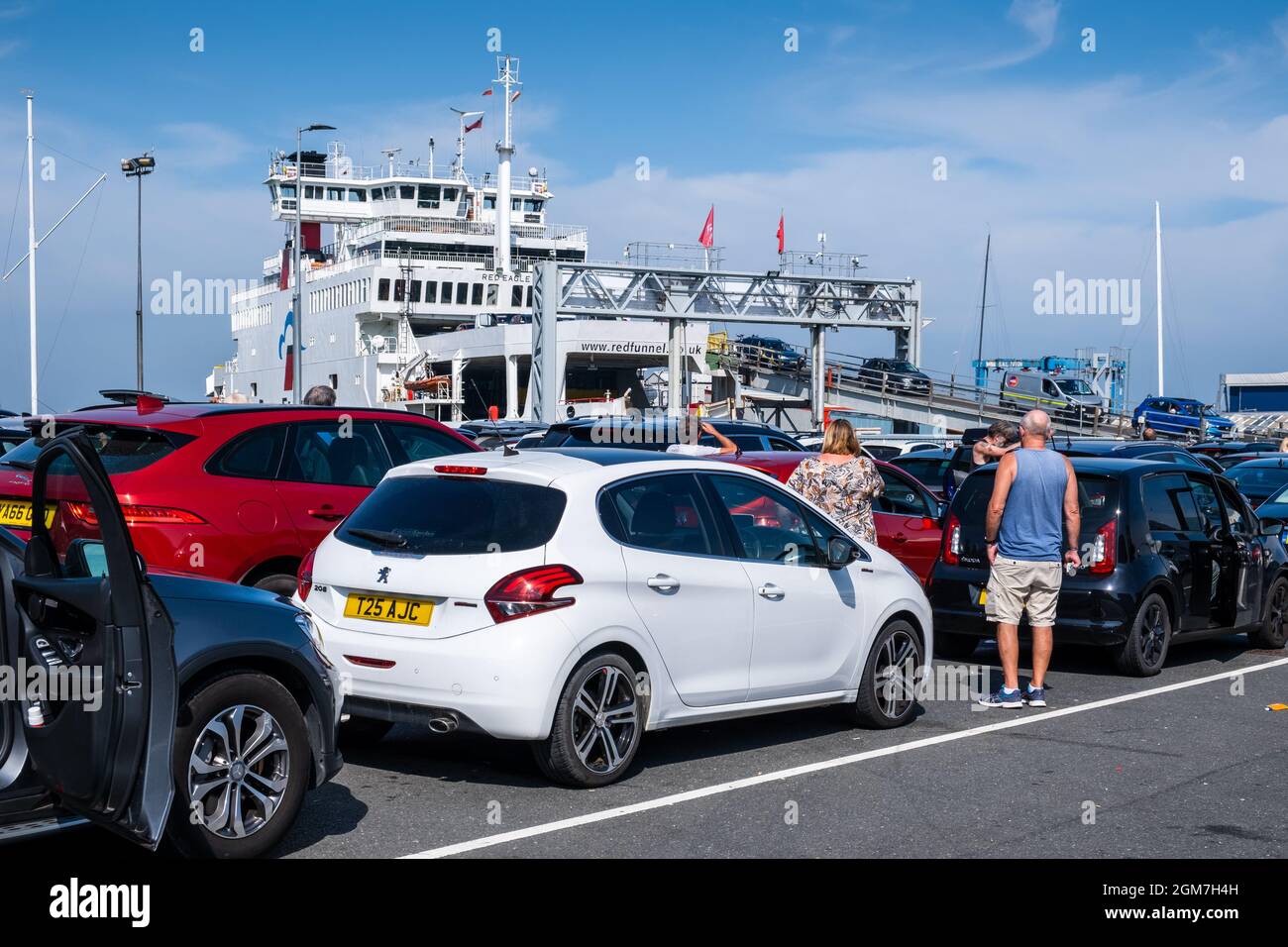 Cars waiting to get on the Red Funnel Isle of Wight ferry at East Cowes