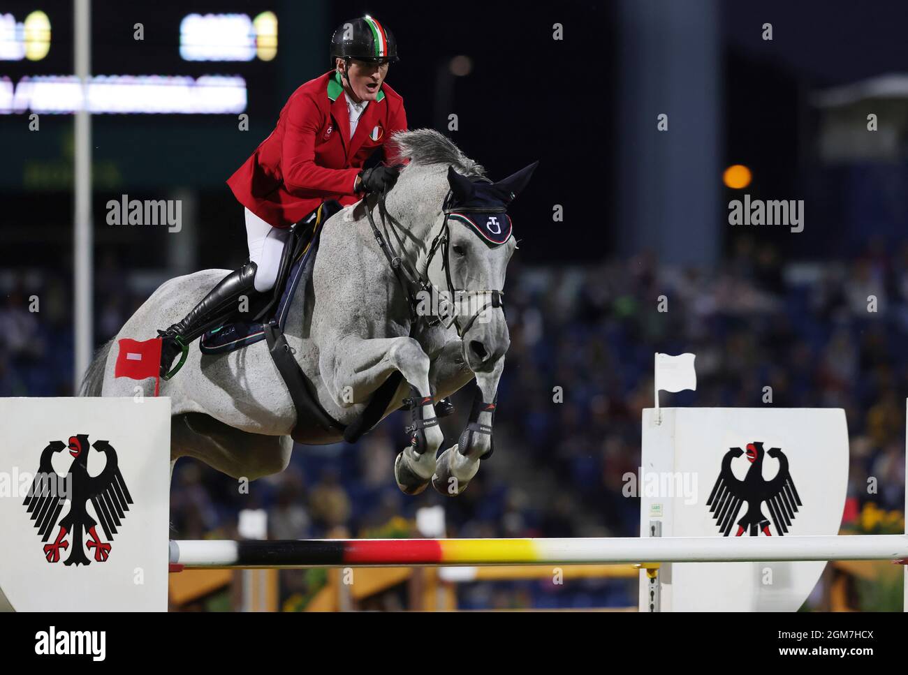 City Aachen, Deutschland. 16th Sep, 2021. firo: 16.09.2021, equestrian sport, Aachener Soers horse show, CHIO 2021, show jumping, Mercedes-Benz Nations Cup, Fabio BROTTO, Italy, on VANITA DELLE ROANE/dpa/Alamy Live News Stock Photo