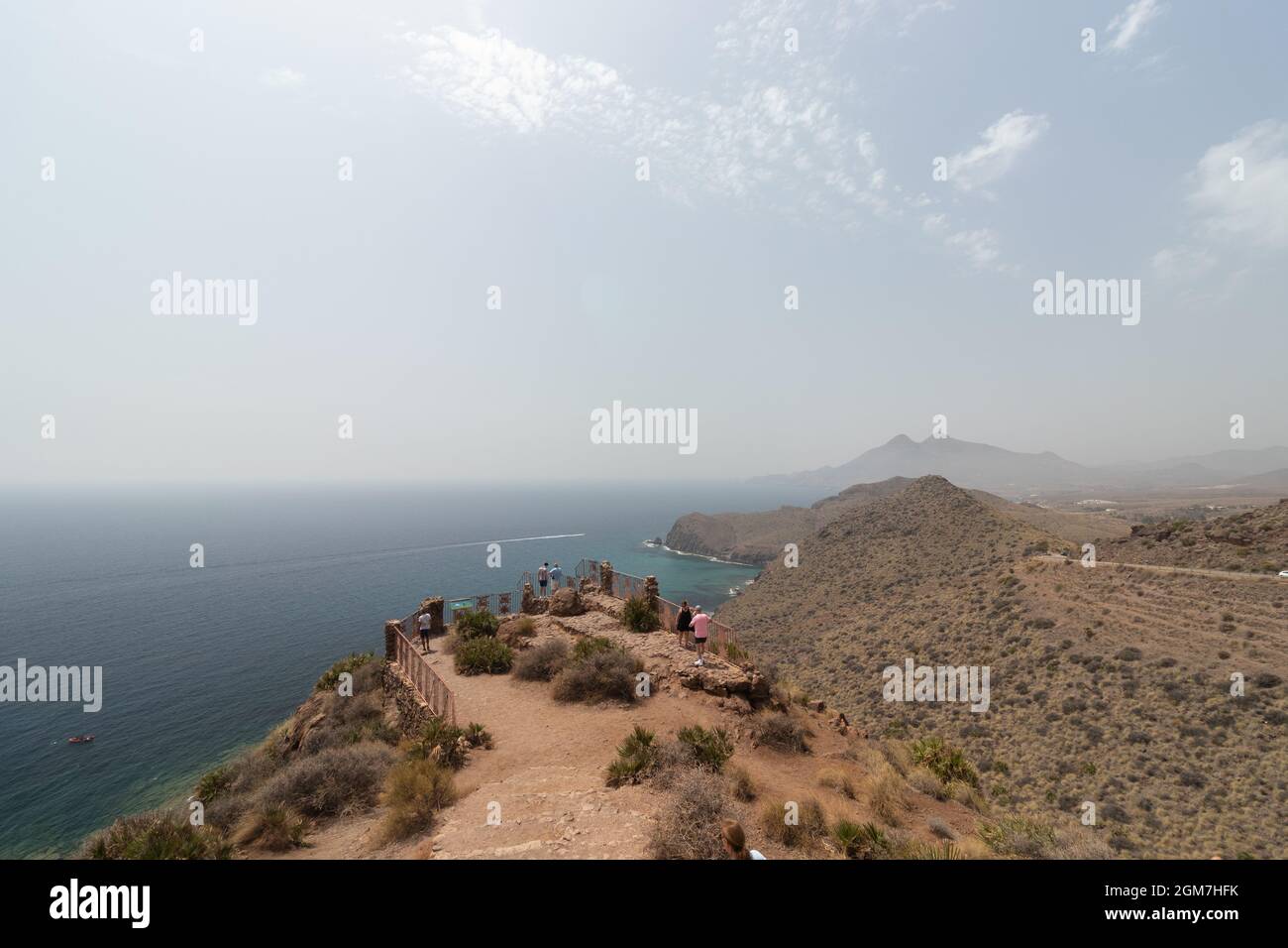 Shot of the from the viewpoint of La Amatista in Cabo de Gata in Rodalquillar, Almeria, Spain Stock Photo