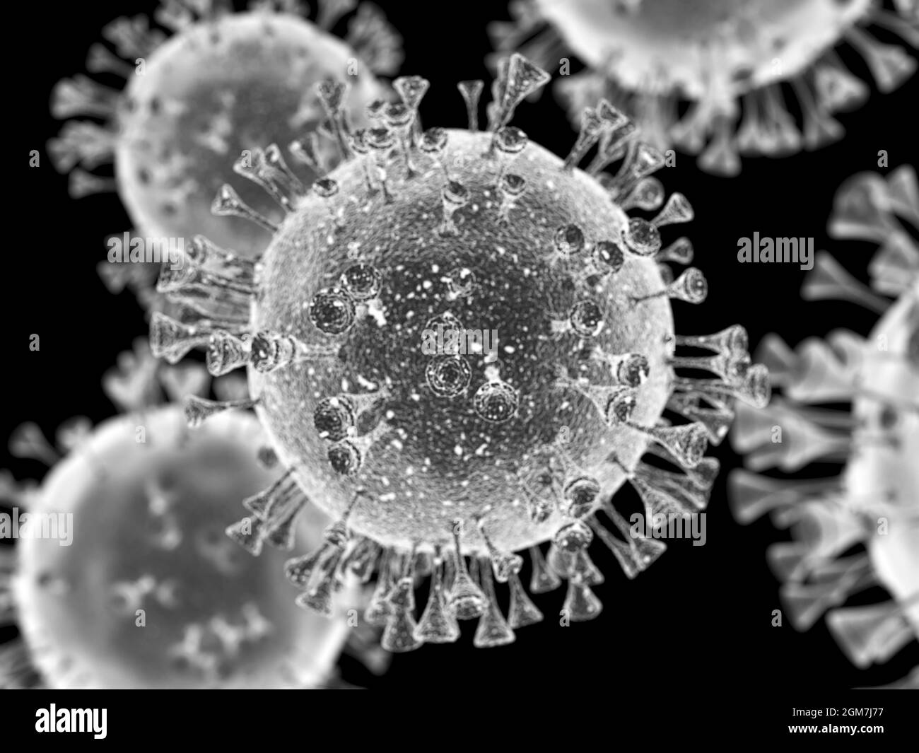 Coronavirus 2019-nCov Microscope Virus Close Up, 3d render Stock Photo
