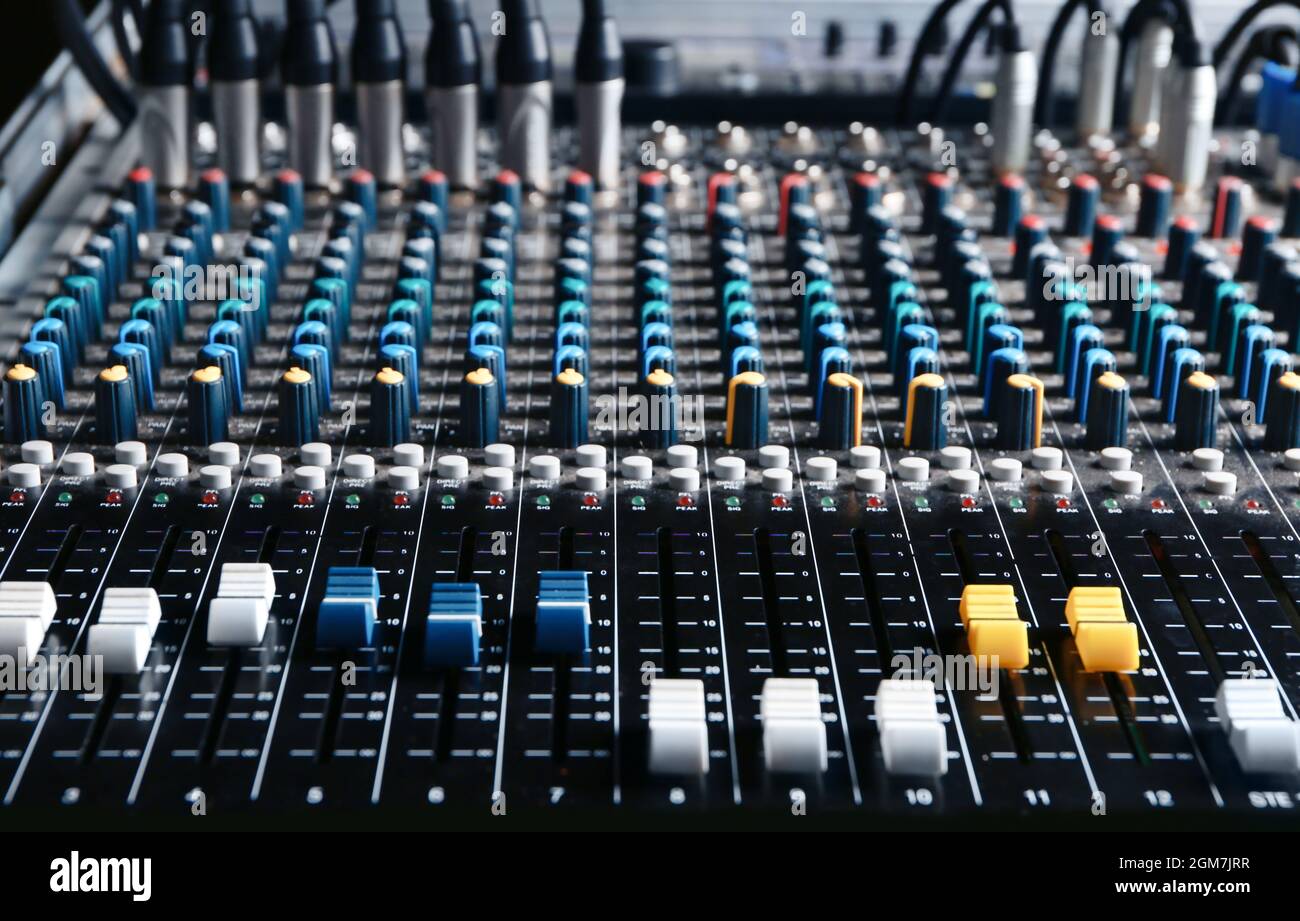 Multichannel mixer at radio station, closeup Stock Photo Alamy