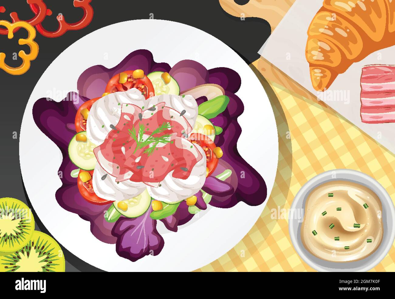 Healthy breakfast set on the table illustration Stock Vector Image ...