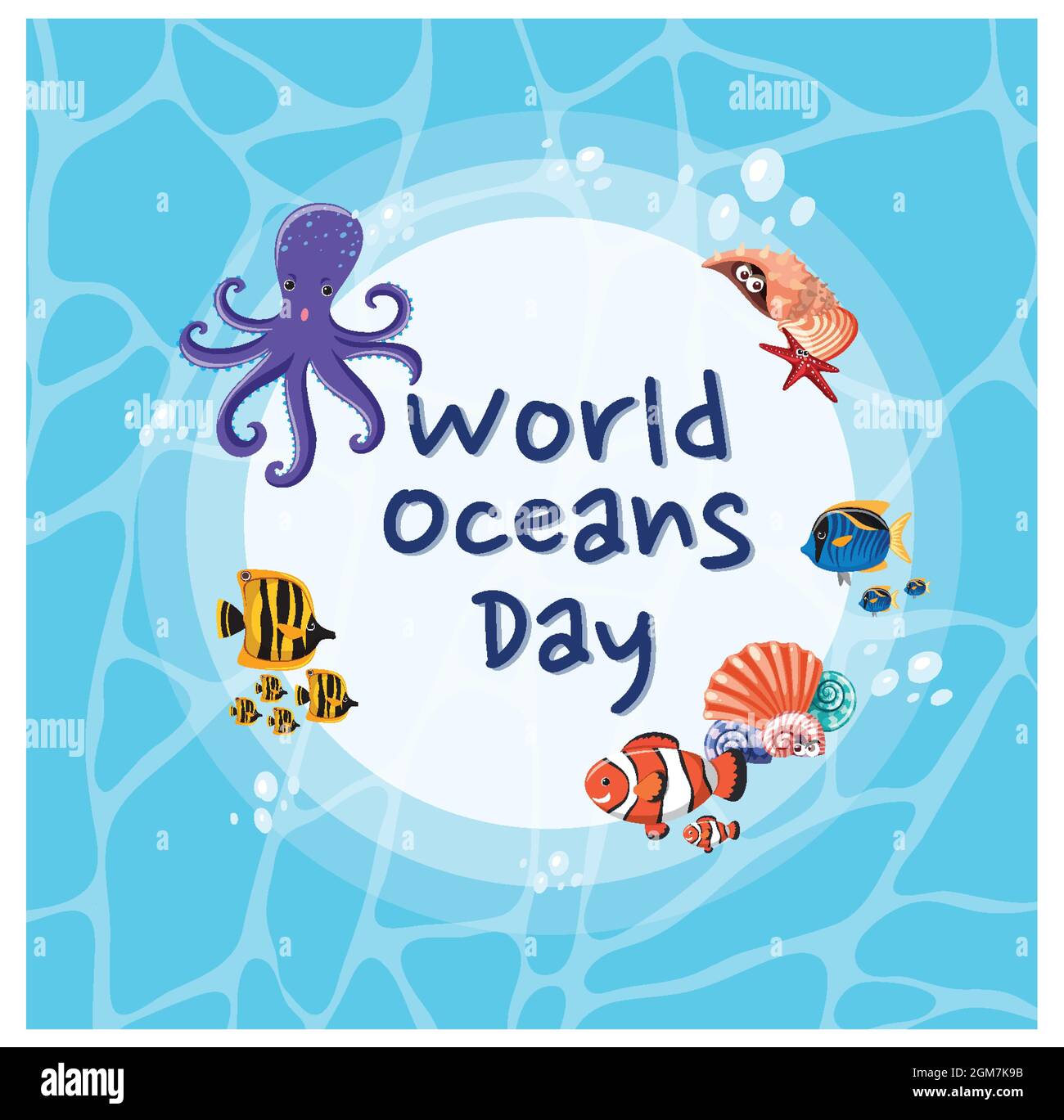 World Ocean Day banner with many different sea animals on water ...
