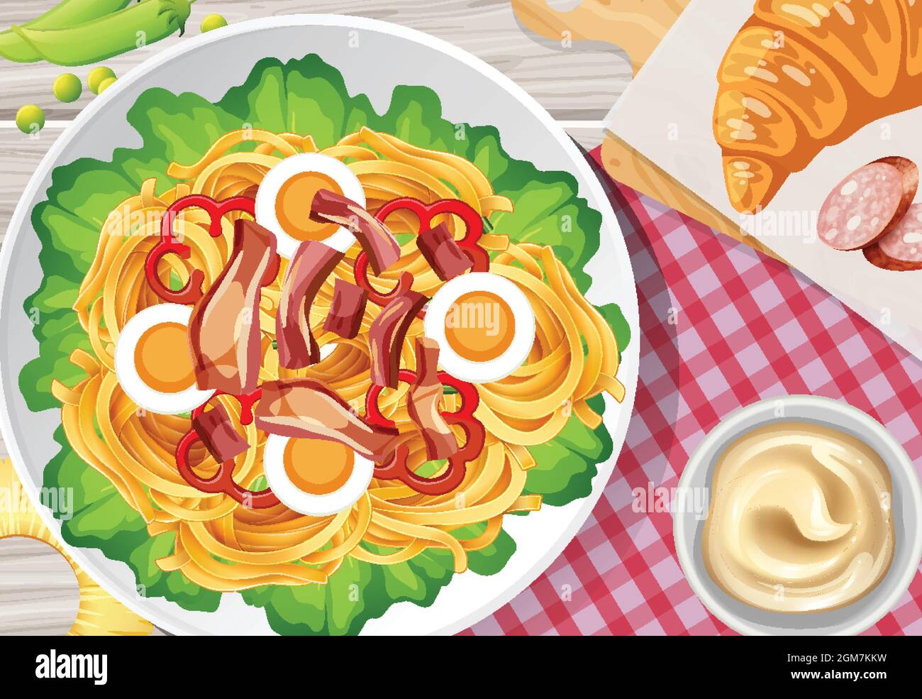 Healthy breakfast set on the table illustration Stock Vector Image ...