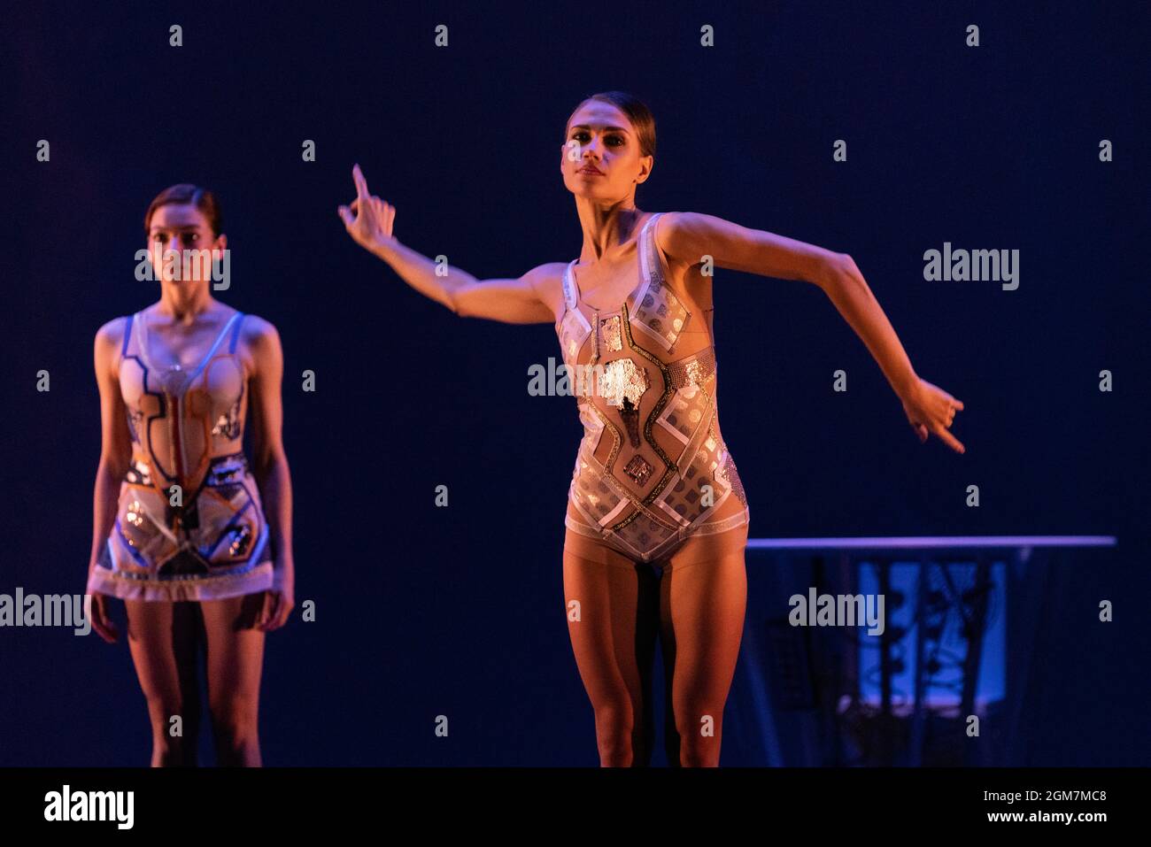 Ukrainian Ballet Gala at Sadler’s Wells. Premiere of Ludovic Ondiviela’s System A/I, a piece in which dancers ponder “the consequences of a scenario in which artificial intelligence has replaced human connection and what that could mean for our emotional lives”. Ukrainian dancers from American Ballet Theatre, Wiener Staatsballett, Lithuanian National Ballet and Toulouse Ballet du Capitole join with stars from The Royal Ballet and English National Ballet. Curated by the Ukrainian dancer (and former Royal Ballet star) Ivan Putrov and British-Ukrainian theatre director Olga Danylyu. London, UK. Stock Photo