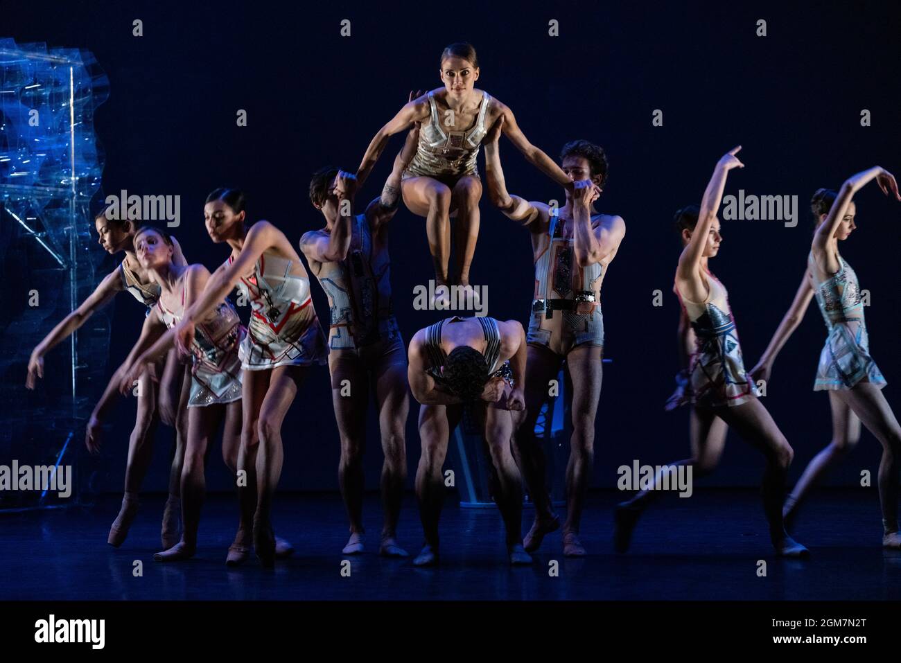 Ukrainian Ballet Gala at Sadler’s Wells. Premiere of Ludovic Ondiviela’s System A/I, a piece in which dancers ponder “the consequences of a scenario in which artificial intelligence has replaced human connection and what that could mean for our emotional lives”. Ukrainian dancers from American Ballet Theatre, Wiener Staatsballett, Lithuanian National Ballet and Toulouse Ballet du Capitole join with stars from The Royal Ballet and English National Ballet. Curated by the Ukrainian dancer (and former Royal Ballet star) Ivan Putrov and British-Ukrainian theatre director Olga Danylyu. London, UK. Stock Photo