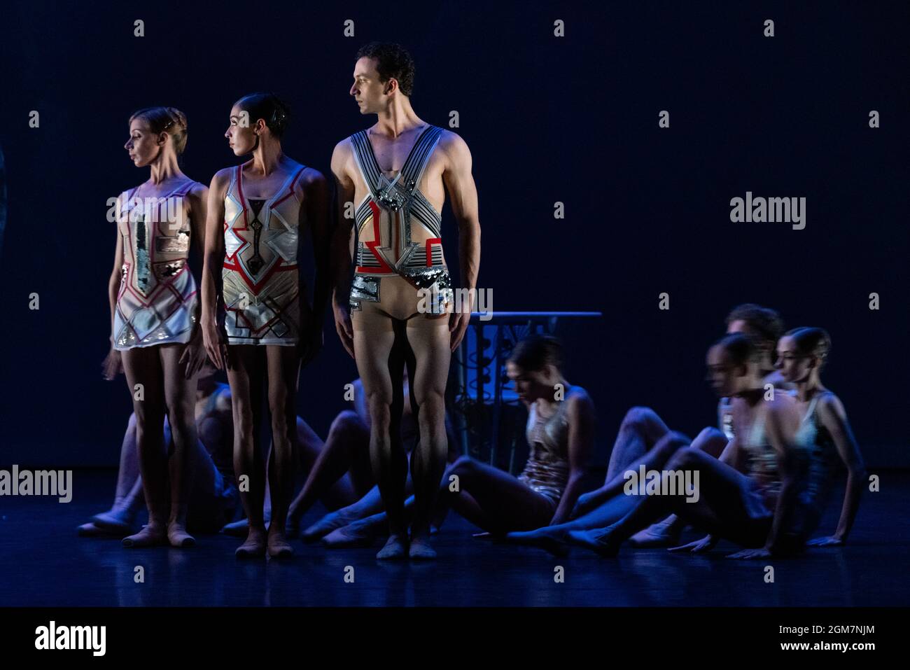 Ukrainian Ballet Gala at Sadler’s Wells. Premiere of Ludovic Ondiviela’s System A/I, a piece in which dancers ponder “the consequences of a scenario in which artificial intelligence has replaced human connection and what that could mean for our emotional lives”. Ukrainian dancers from American Ballet Theatre, Wiener Staatsballett, Lithuanian National Ballet and Toulouse Ballet du Capitole join with stars from The Royal Ballet and English National Ballet. Curated by the Ukrainian dancer (and former Royal Ballet star) Ivan Putrov and British-Ukrainian theatre director Olga Danylyu. London, UK. Stock Photo