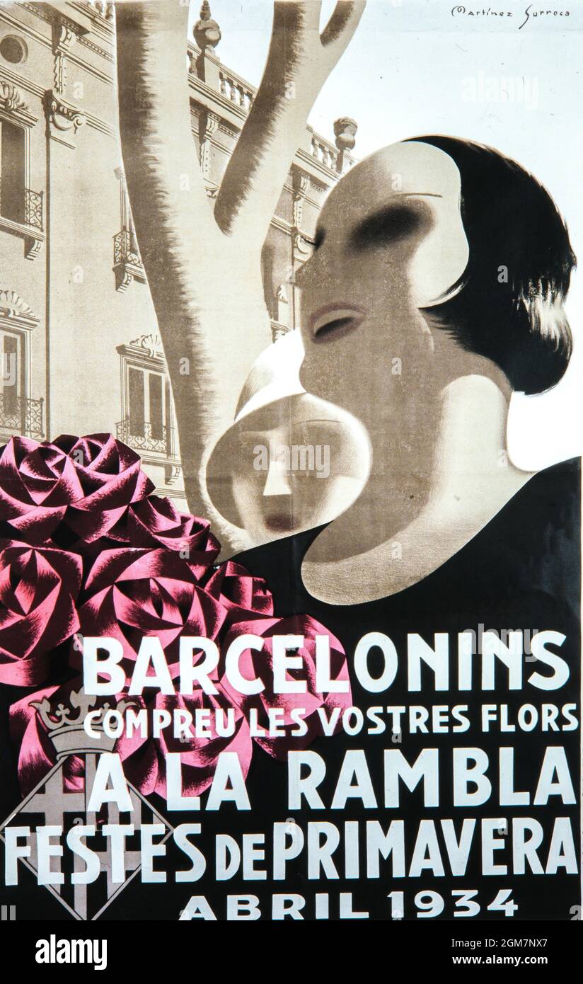 Cartel modernista. Festes de la primavera, 1934. Museo de Historia de Barcelona (MUHBA). Author: MARTINEZ SURROCA. Stock Photo