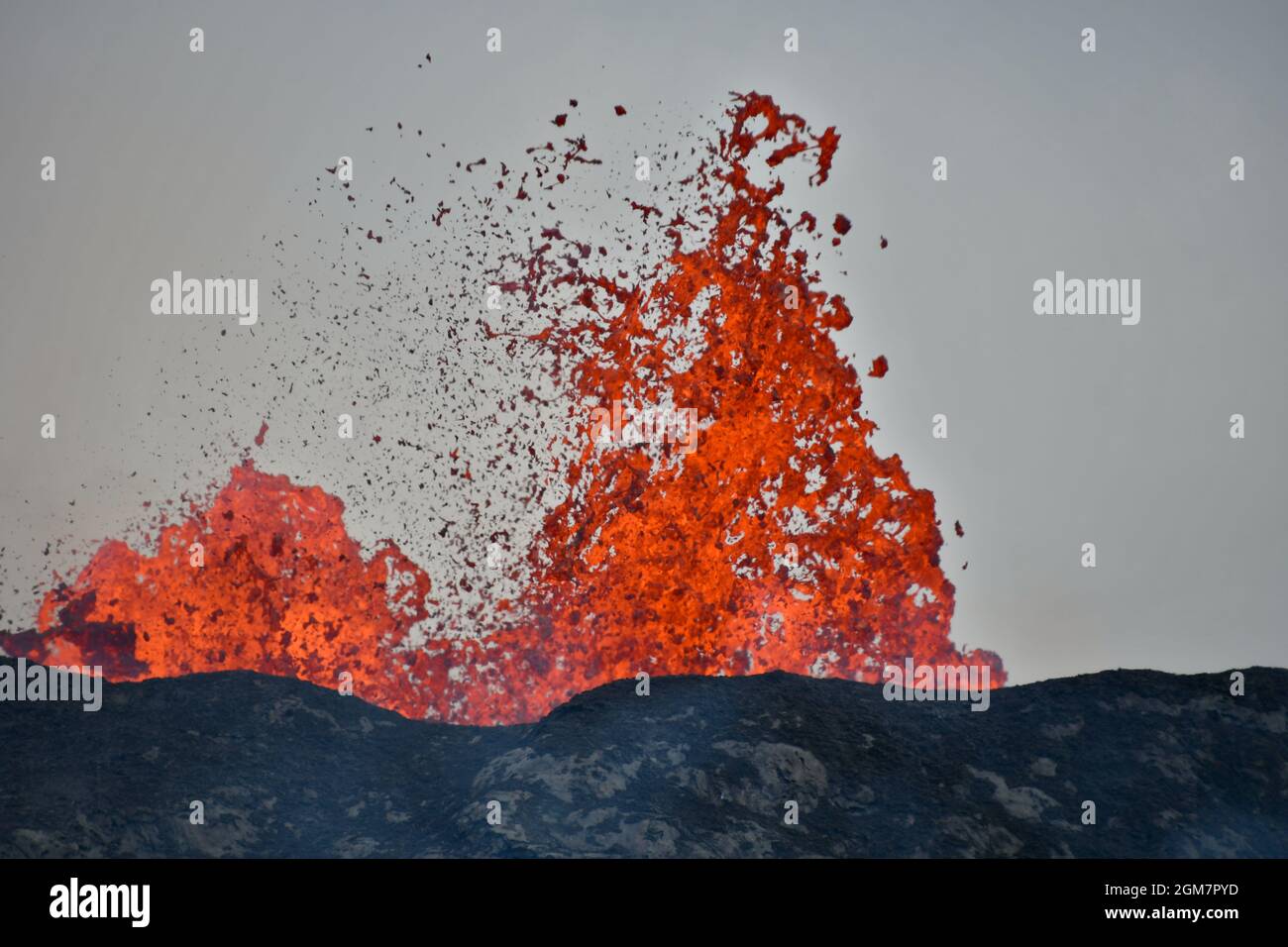 Lava fountain inside the crater of Fagradalsfjall volcano Stock Photo