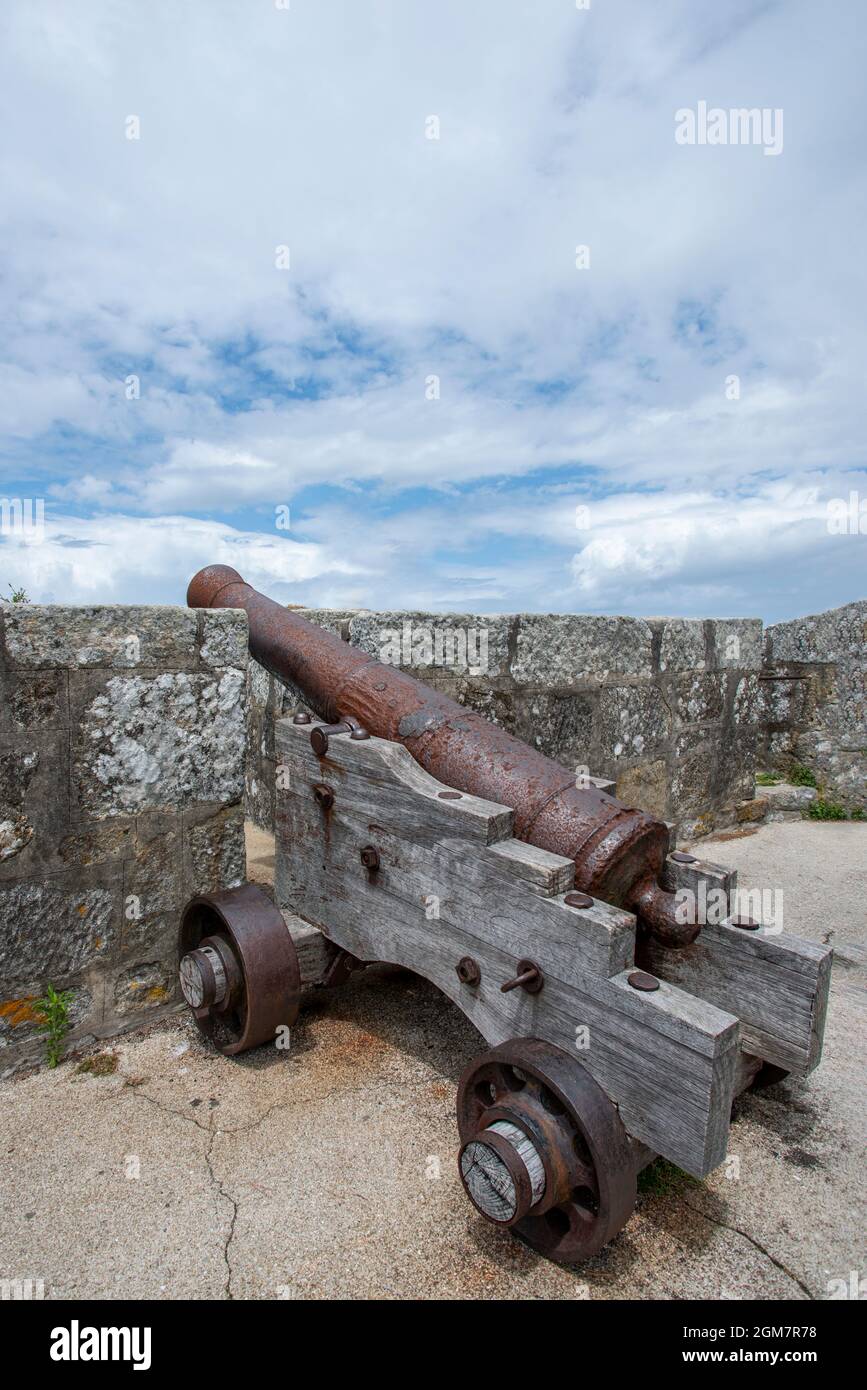 Cast iron cannons to defend the coast from pirates and thugs of the time Stock Photo