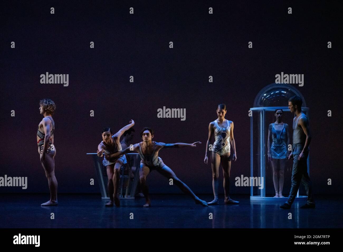 Ukrainian Ballet Gala at Sadler’s Wells. Premiere of Ludovic Ondiviela’s System A/I, a piece in which dancers ponder “the consequences of a scenario in which artificial intelligence has replaced human connection and what that could mean for our emotional lives”. Ukrainian dancers from American Ballet Theatre, Wiener Staatsballett, Lithuanian National Ballet and Toulouse Ballet du Capitole join with stars from The Royal Ballet and English National Ballet. Curated by the Ukrainian dancer (and former Royal Ballet star) Ivan Putrov and British-Ukrainian theatre director Olga Danylyu. London, UK. Stock Photo