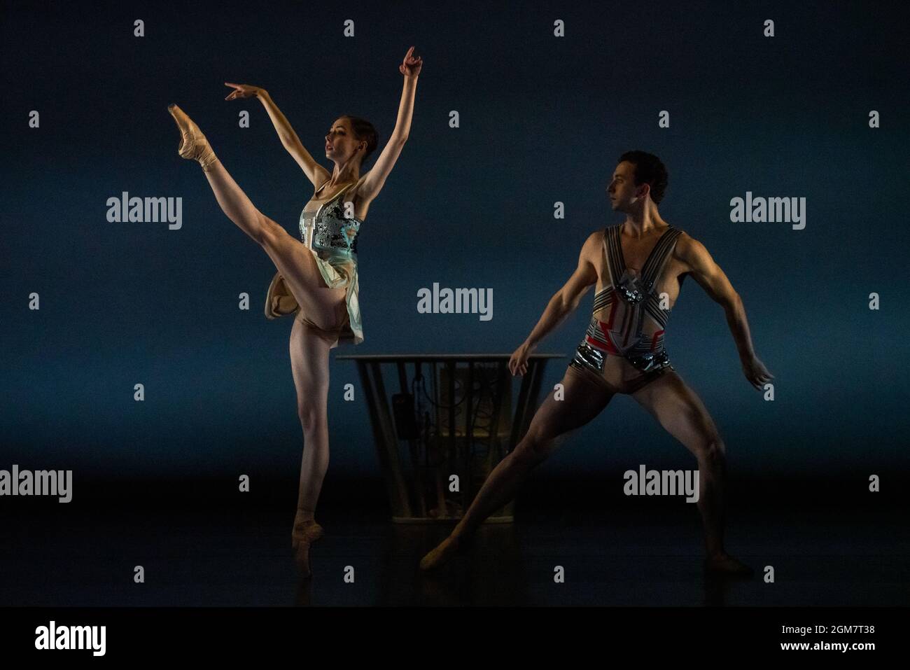 Ukrainian Ballet Gala at Sadler’s Wells. Premiere of Ludovic Ondiviela’s System A/I, a piece in which dancers ponder “the consequences of a scenario in which artificial intelligence has replaced human connection and what that could mean for our emotional lives”. Ukrainian dancers from American Ballet Theatre, Wiener Staatsballett, Lithuanian National Ballet and Toulouse Ballet du Capitole join with stars from The Royal Ballet and English National Ballet. Curated by the Ukrainian dancer (and former Royal Ballet star) Ivan Putrov and British-Ukrainian theatre director Olga Danylyu. London, UK. Stock Photo