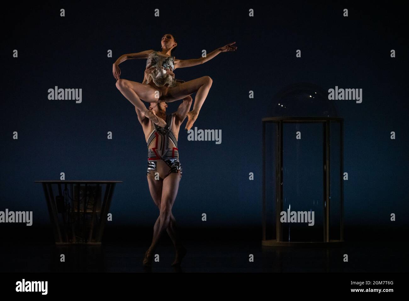 Ukrainian Ballet Gala at Sadler’s Wells. Premiere of Ludovic Ondiviela’s System A/I, a piece in which dancers ponder “the consequences of a scenario in which artificial intelligence has replaced human connection and what that could mean for our emotional lives”. Ukrainian dancers from American Ballet Theatre, Wiener Staatsballett, Lithuanian National Ballet and Toulouse Ballet du Capitole join with stars from The Royal Ballet and English National Ballet. Curated by the Ukrainian dancer (and former Royal Ballet star) Ivan Putrov and British-Ukrainian theatre director Olga Danylyu. London, UK. Stock Photo