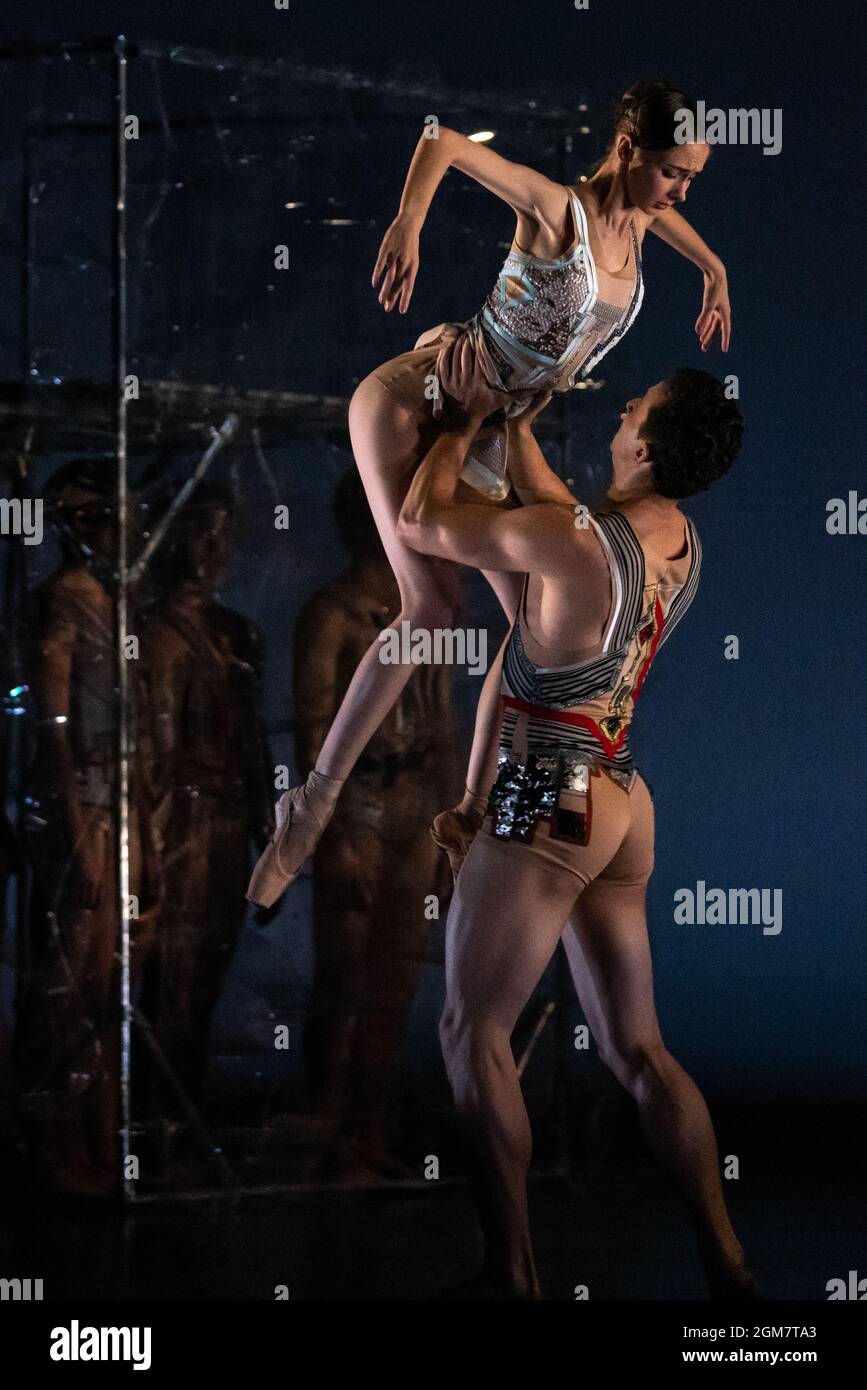 Ukrainian Ballet Gala at Sadler’s Wells. Premiere of Ludovic Ondiviela’s System A/I, a piece in which dancers ponder “the consequences of a scenario in which artificial intelligence has replaced human connection and what that could mean for our emotional lives”. Ukrainian dancers from American Ballet Theatre, Wiener Staatsballett, Lithuanian National Ballet and Toulouse Ballet du Capitole join with stars from The Royal Ballet and English National Ballet. Curated by the Ukrainian dancer (and former Royal Ballet star) Ivan Putrov and British-Ukrainian theatre director Olga Danylyu. London, UK. Stock Photo