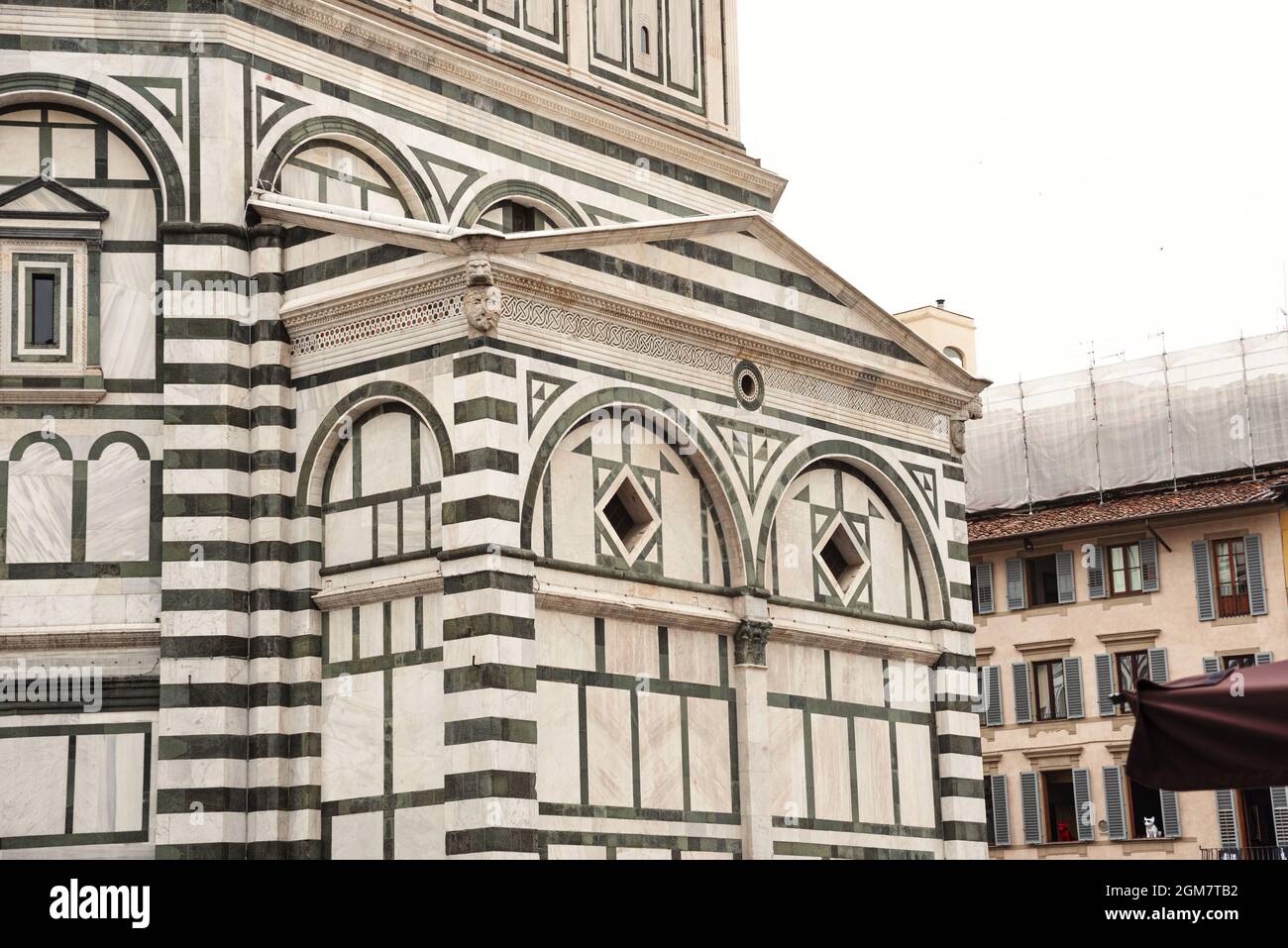 Closeup shot of the Baptistery San Giovanni detailed marble roof design in Florence, Italy Stock Photo