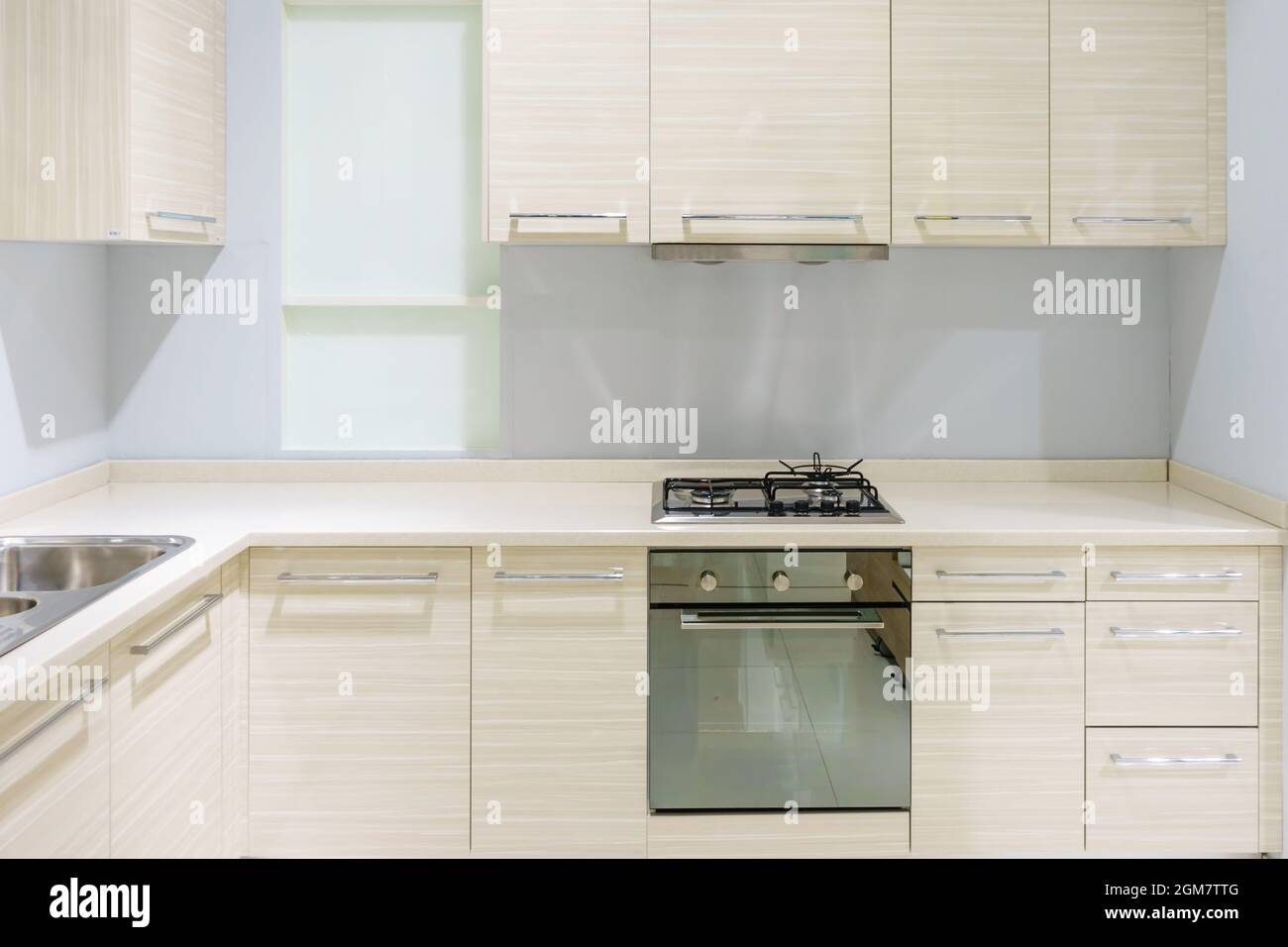 Modern, bright, clean kitchen interior with stainless steel appliances ...