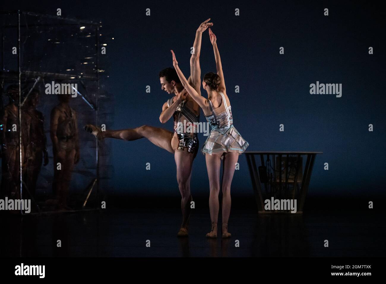 Ukrainian Ballet Gala at Sadler’s Wells. Premiere of Ludovic Ondiviela’s System A/I, a piece in which dancers ponder “the consequences of a scenario in which artificial intelligence has replaced human connection and what that could mean for our emotional lives”. Ukrainian dancers from American Ballet Theatre, Wiener Staatsballett, Lithuanian National Ballet and Toulouse Ballet du Capitole join with stars from The Royal Ballet and English National Ballet. Curated by the Ukrainian dancer (and former Royal Ballet star) Ivan Putrov and British-Ukrainian theatre director Olga Danylyu. London, UK. Stock Photo