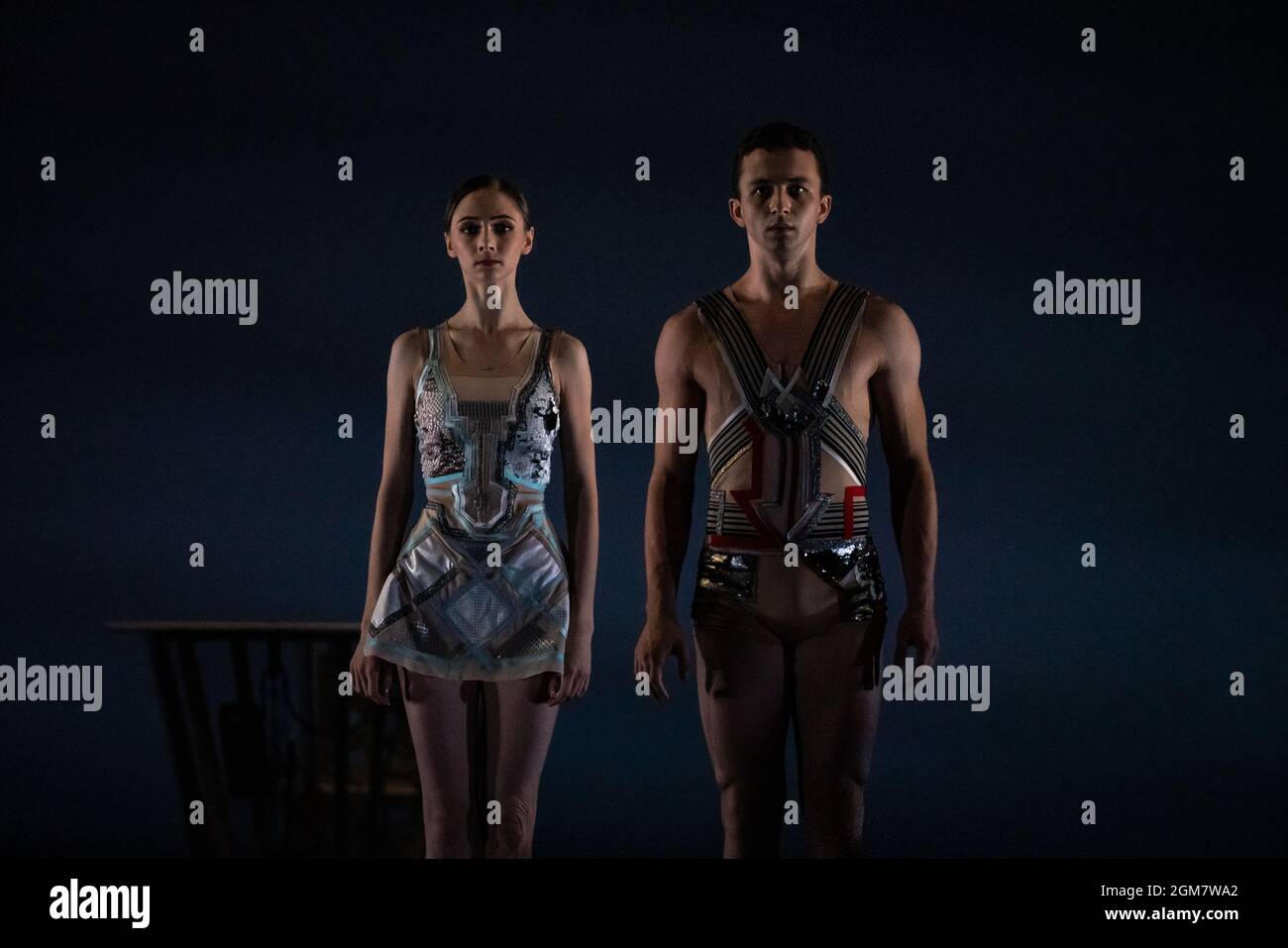 Ukrainian Ballet Gala at Sadler’s Wells. Premiere of Ludovic Ondiviela’s System A/I, a piece in which dancers ponder “the consequences of a scenario in which artificial intelligence has replaced human connection and what that could mean for our emotional lives”. Ukrainian dancers from American Ballet Theatre, Wiener Staatsballett, Lithuanian National Ballet and Toulouse Ballet du Capitole join with stars from The Royal Ballet and English National Ballet. Curated by the Ukrainian dancer (and former Royal Ballet star) Ivan Putrov and British-Ukrainian theatre director Olga Danylyu. London, UK. Stock Photo