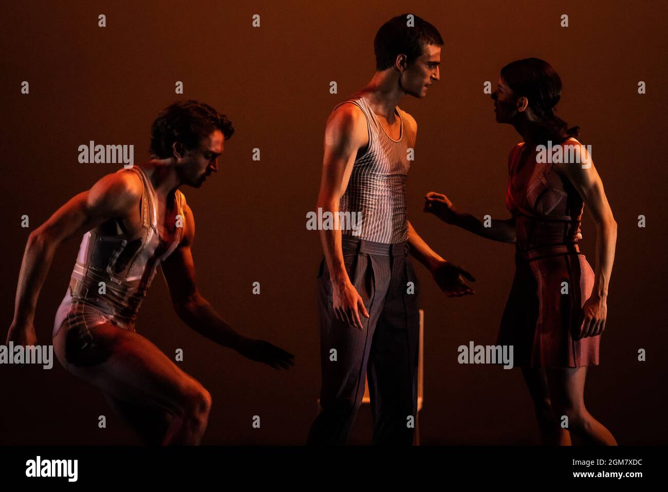 Ukrainian Ballet Gala at Sadler’s Wells. Premiere of Ludovic Ondiviela’s System A/I, a piece in which dancers ponder “the consequences of a scenario in which artificial intelligence has replaced human connection and what that could mean for our emotional lives”. Ukrainian dancers from American Ballet Theatre, Wiener Staatsballett, Lithuanian National Ballet and Toulouse Ballet du Capitole join with stars from The Royal Ballet and English National Ballet. Curated by the Ukrainian dancer (and former Royal Ballet star) Ivan Putrov and British-Ukrainian theatre director Olga Danylyu. London, UK. Stock Photo