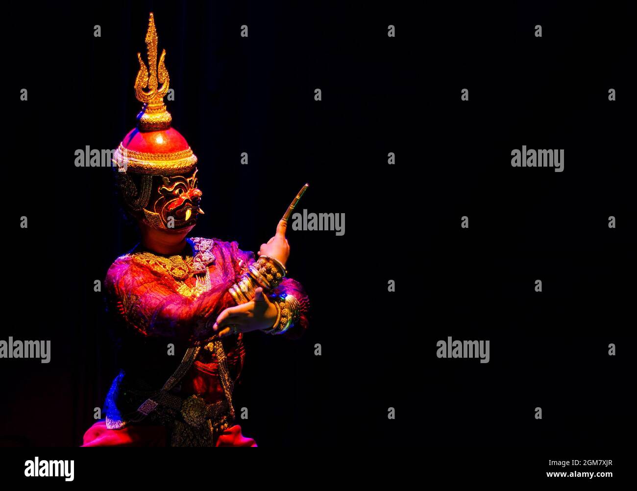 lakhon khol khmer masked dance performer in costume at phnom penh cambodia theater stage Stock Photo