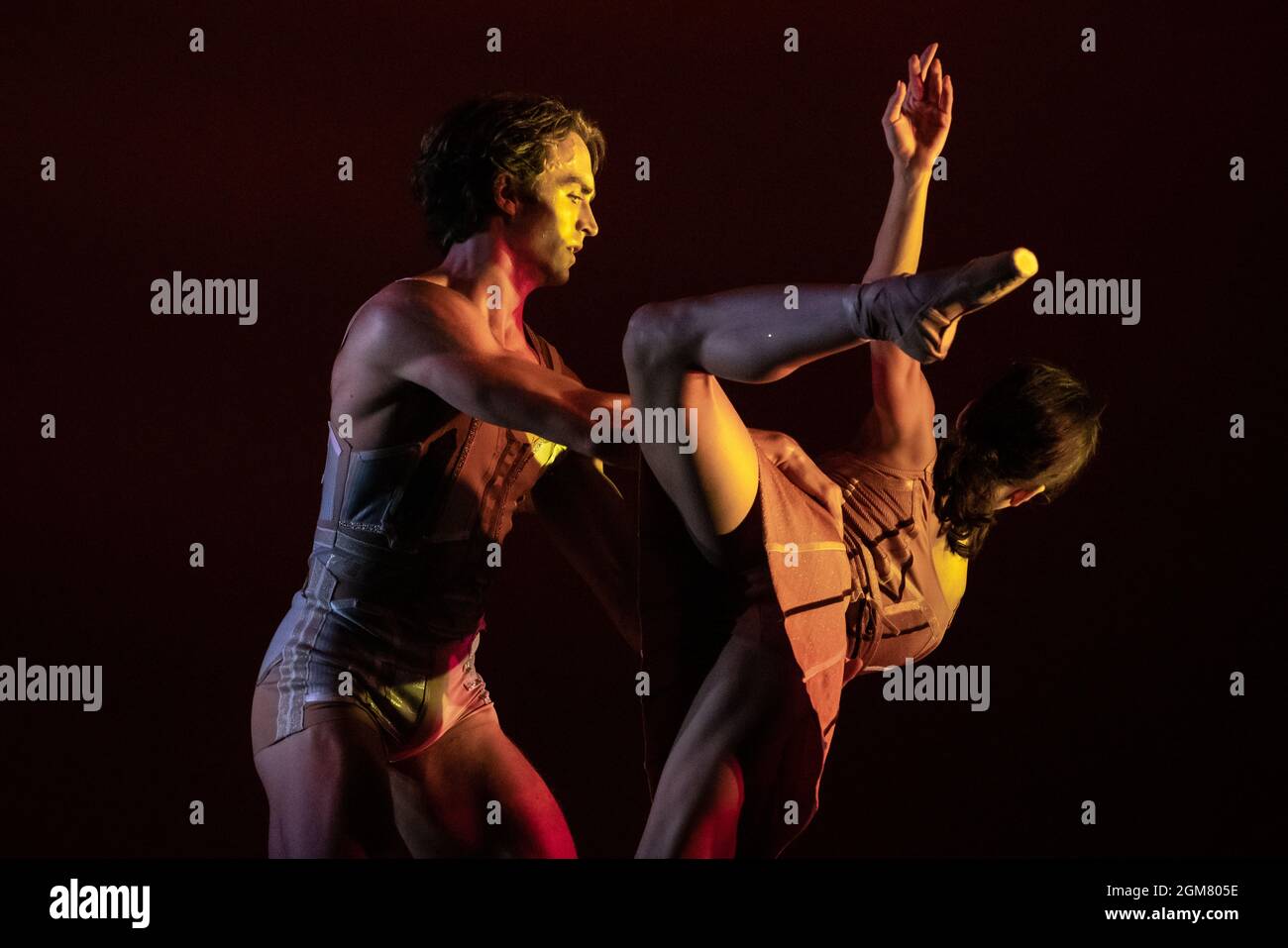 Ukrainian Ballet Gala at Sadler’s Wells. Premiere of Ludovic Ondiviela’s System A/I, a piece in which dancers ponder “the consequences of a scenario in which artificial intelligence has replaced human connection and what that could mean for our emotional lives”. Ukrainian dancers from American Ballet Theatre, Wiener Staatsballett, Lithuanian National Ballet and Toulouse Ballet du Capitole join with stars from The Royal Ballet and English National Ballet. Curated by the Ukrainian dancer (and former Royal Ballet star) Ivan Putrov and British-Ukrainian theatre director Olga Danylyu. London, UK. Stock Photo