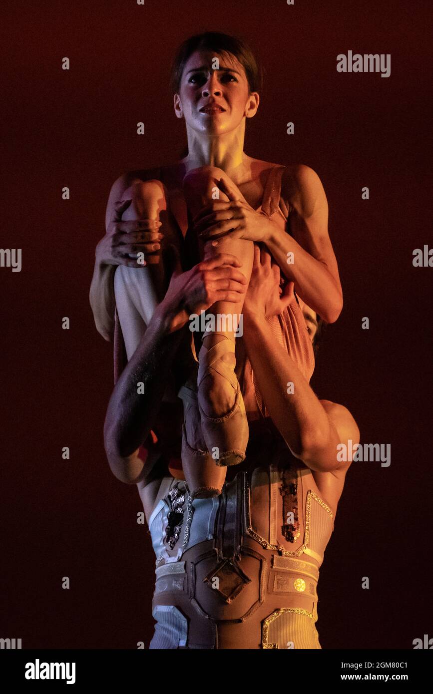 Ukrainian Ballet Gala at Sadler’s Wells. Premiere of Ludovic Ondiviela’s System A/I, a piece in which dancers ponder “the consequences of a scenario in which artificial intelligence has replaced human connection and what that could mean for our emotional lives”. Ukrainian dancers from American Ballet Theatre, Wiener Staatsballett, Lithuanian National Ballet and Toulouse Ballet du Capitole join with stars from The Royal Ballet and English National Ballet. Curated by the Ukrainian dancer (and former Royal Ballet star) Ivan Putrov and British-Ukrainian theatre director Olga Danylyu. London, UK. Stock Photo