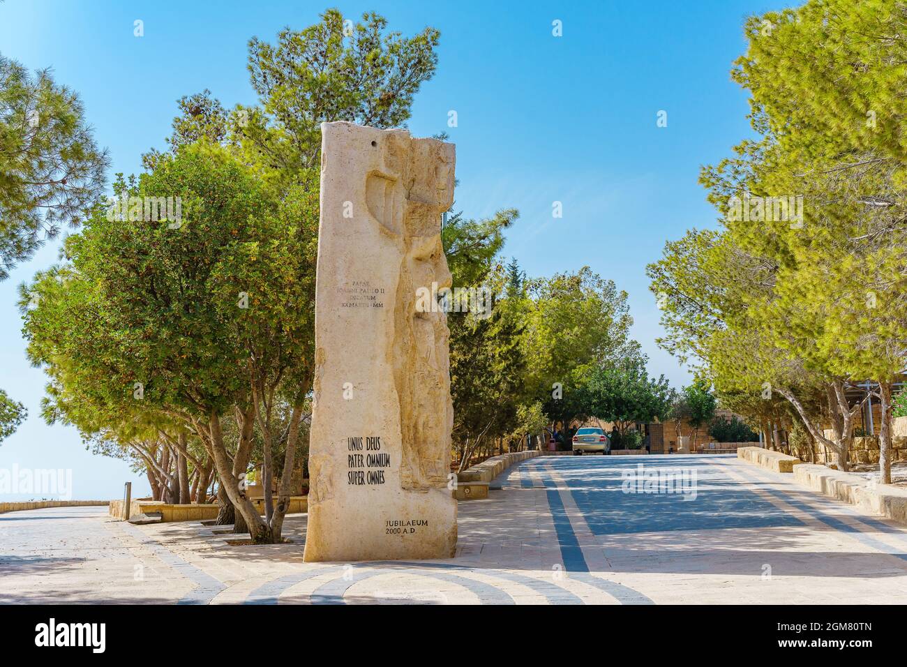 MOUNT NEBO, JORDAN OCTOBER 15, 2018 Statue put by John Paul II in