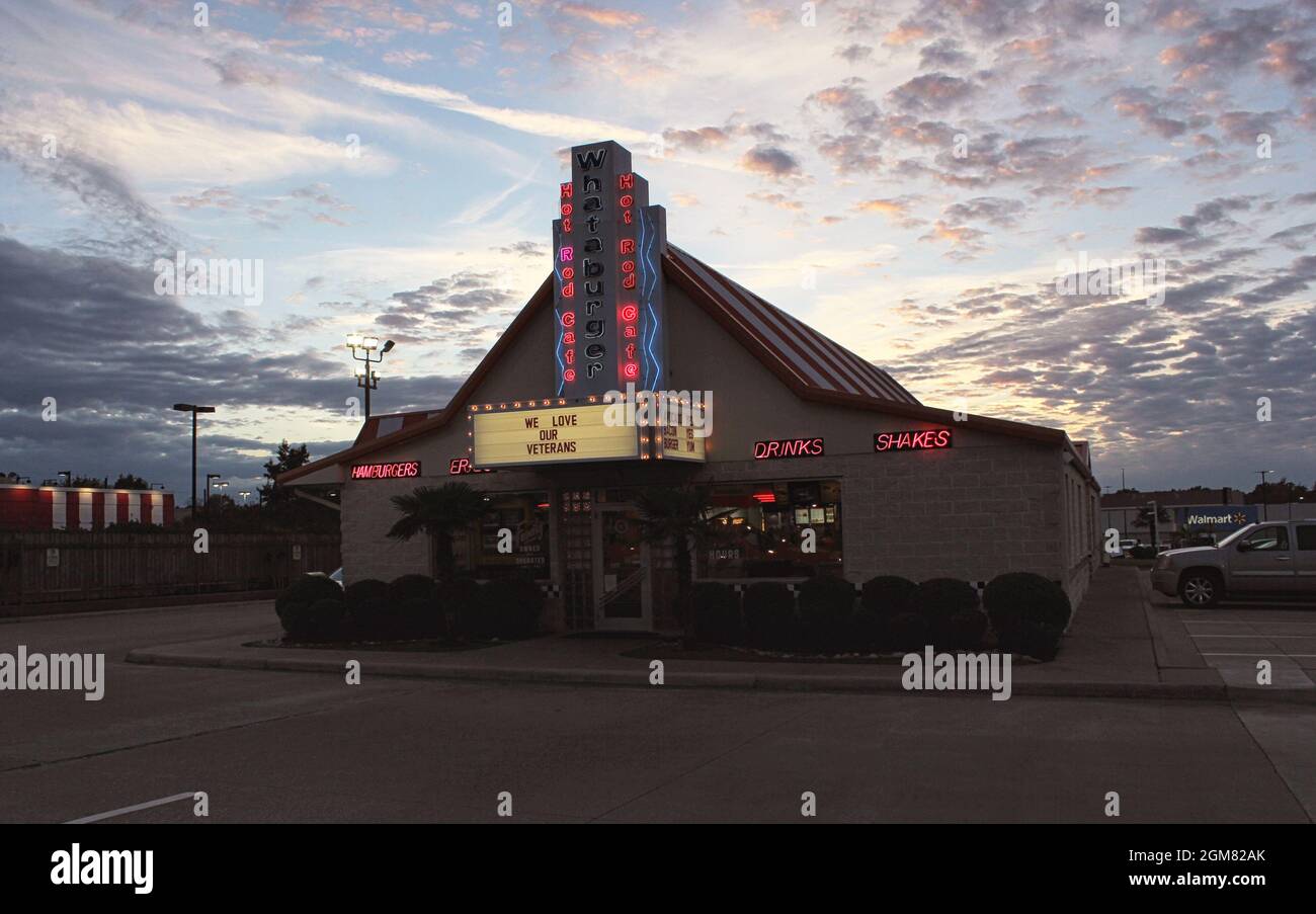 Tyler, TX - November 10, 2018: Whataburger Hot Rod Cafe located on South Broadway in Tyler, TX Stock Photo