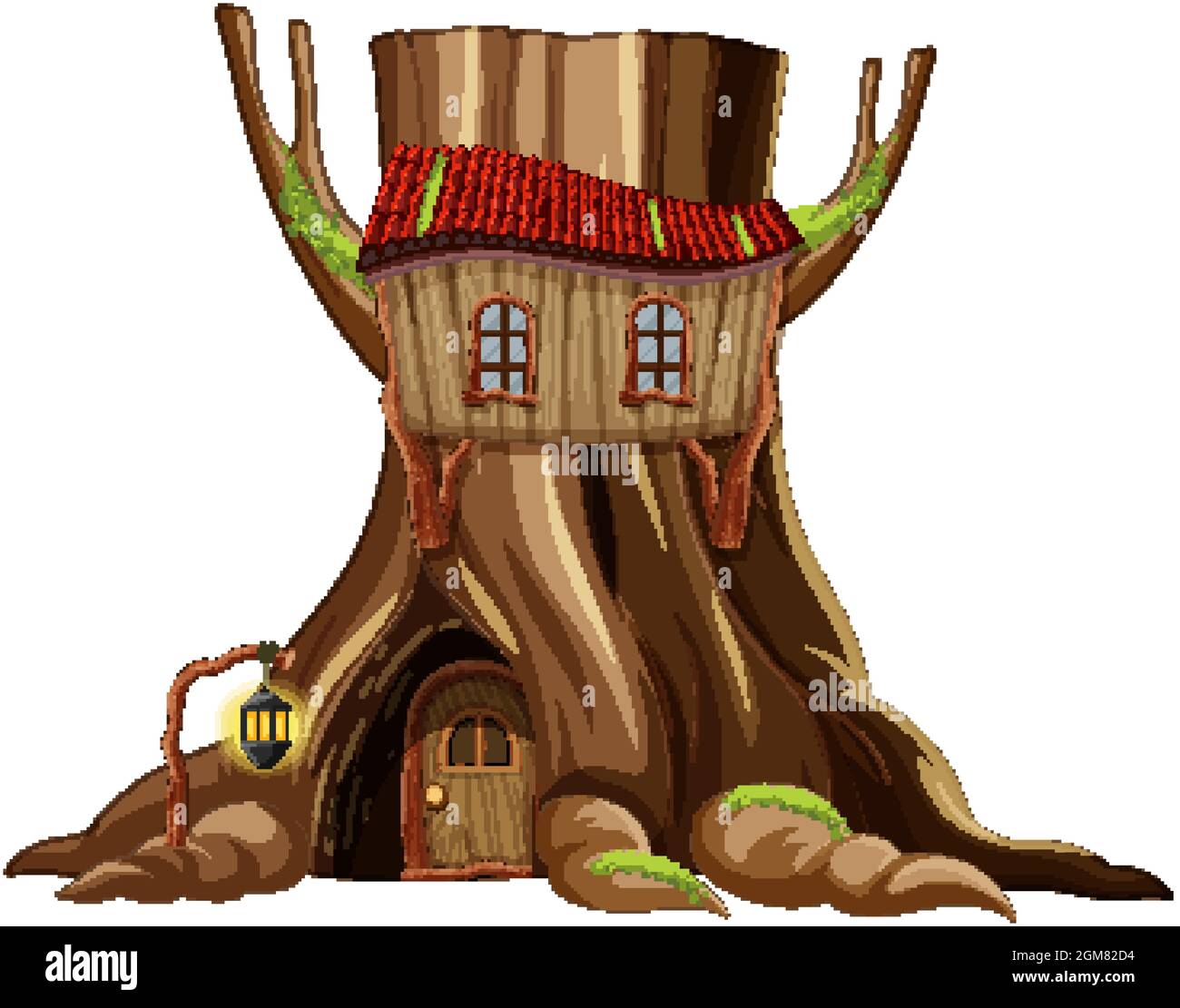 Tree house inside the tree trunk illustration Stock Vector
