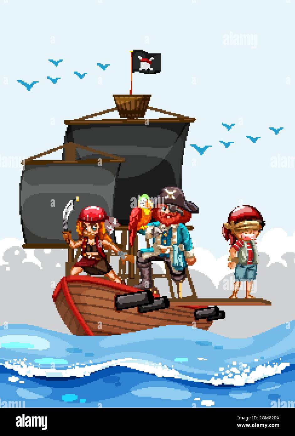 Pirate concept with a man cartoon character walking the plank on the ...
