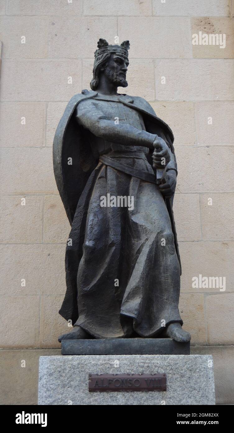 SORIA, SPAIN - 26 September 2012: Statue in homage to King Alfonso VIII 'The nobleman' in his hometown of Soria. Stock Photo