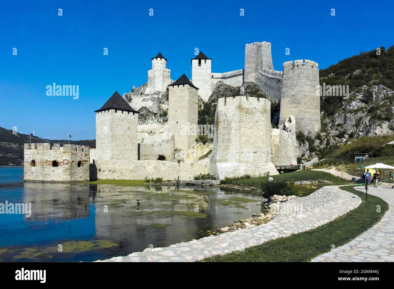 GOLUBAC, SERBIA - AUGUST 11, 2019: Golubac Fortress -  medieval fortified town on the south side of the Danube River, Serbia Stock Photo