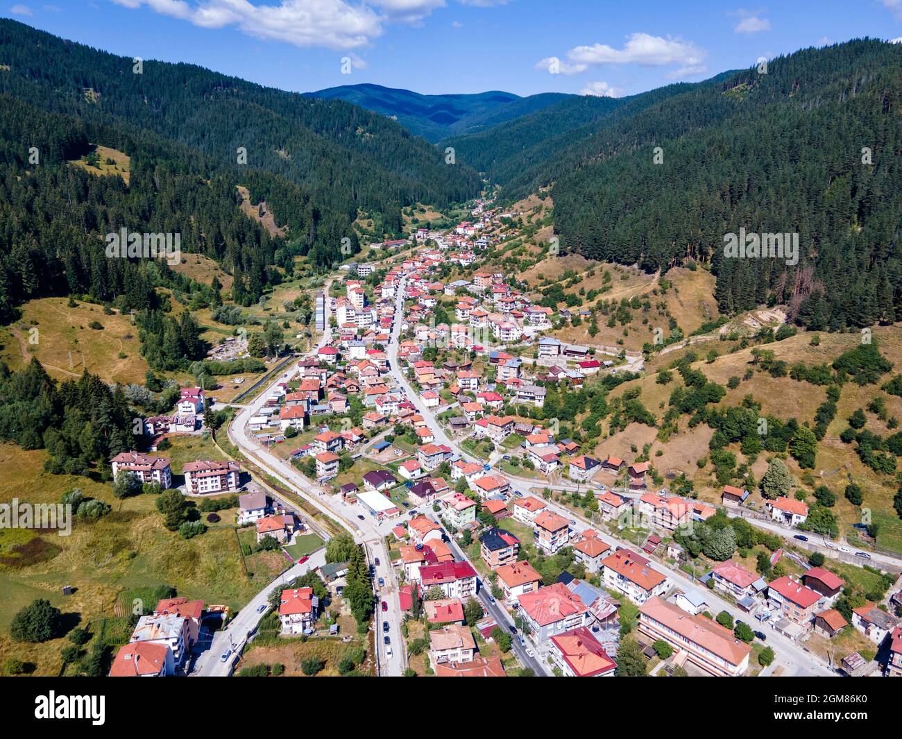 Aerial view of the famous Bulgarian ski resort Chepelare, Smolyan ...