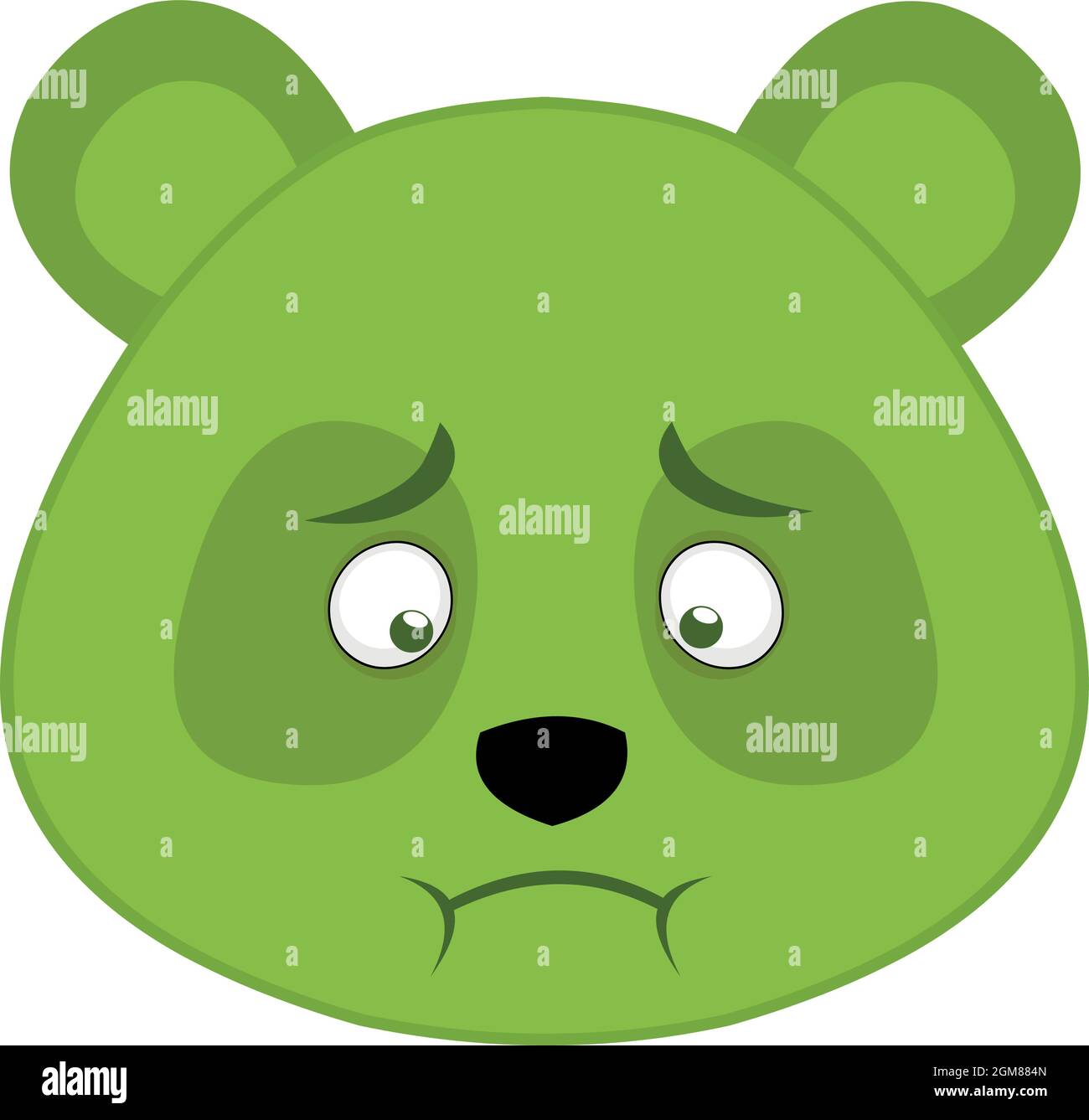 Vector emoticon illustration of the face of a cartoon green panda with sickness and want to vomit Stock Vector
