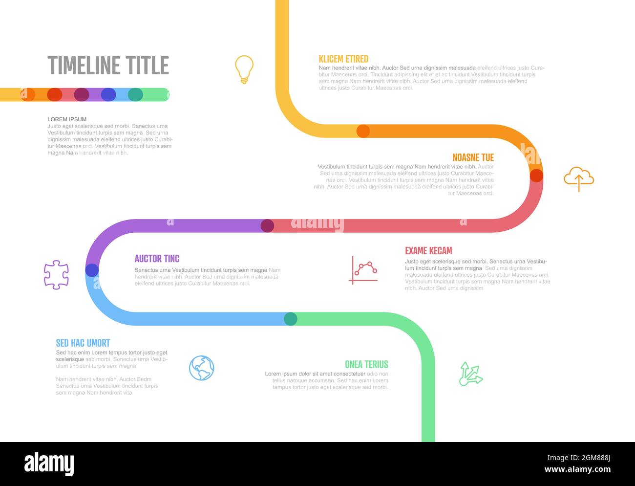 Vector Infographic Company Milestones curved Timeline Template. Light ...