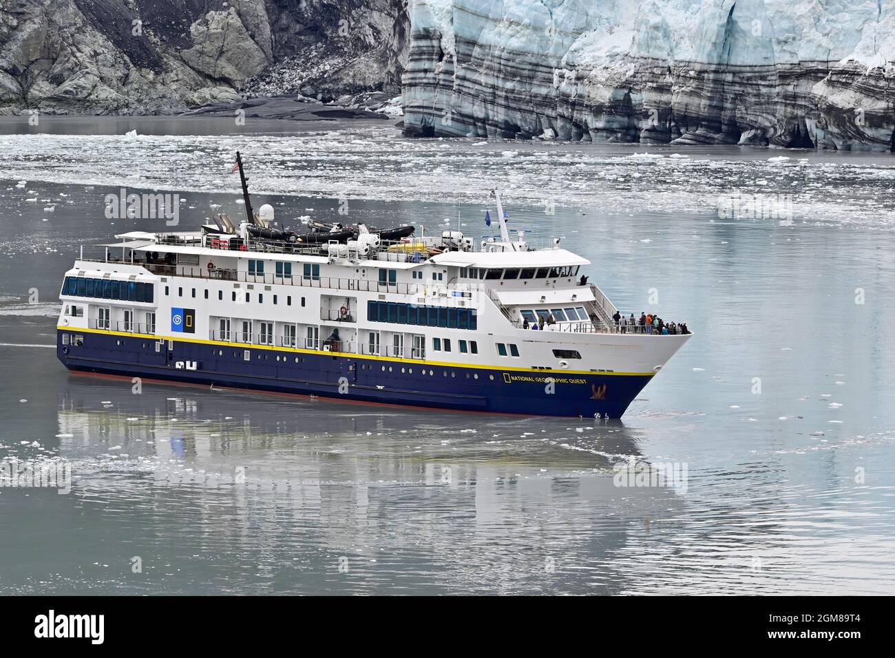 National Geographic Quest at Margerie Glacier in Glacier Bay National Park Stock Photo