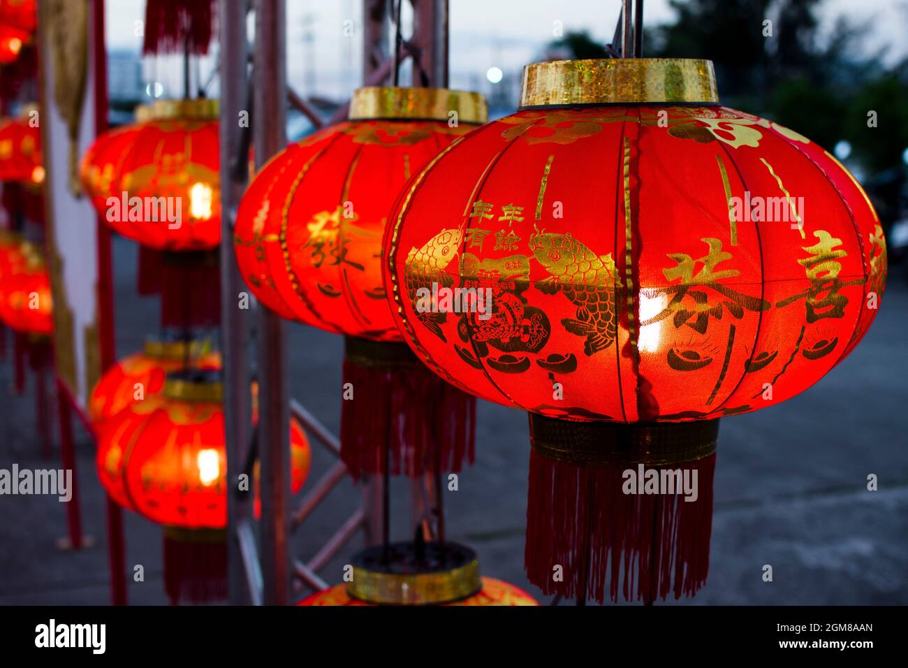 Chinese lanterns at night close up, Chinese New Year Stock Photo - Alamy