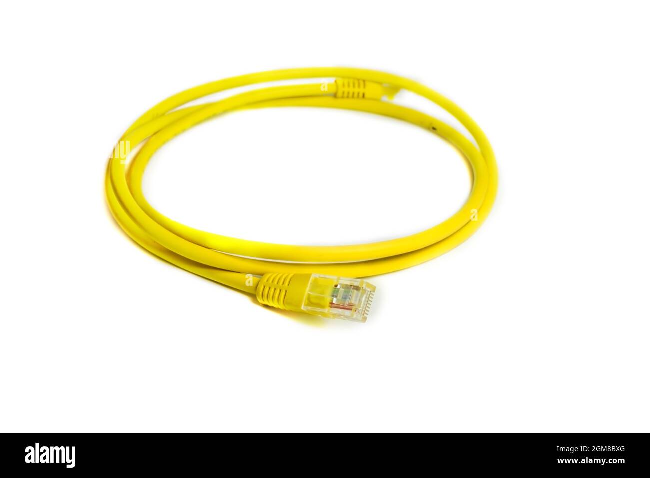 LAN network connection RJ45 cable yellow color Stock Photo