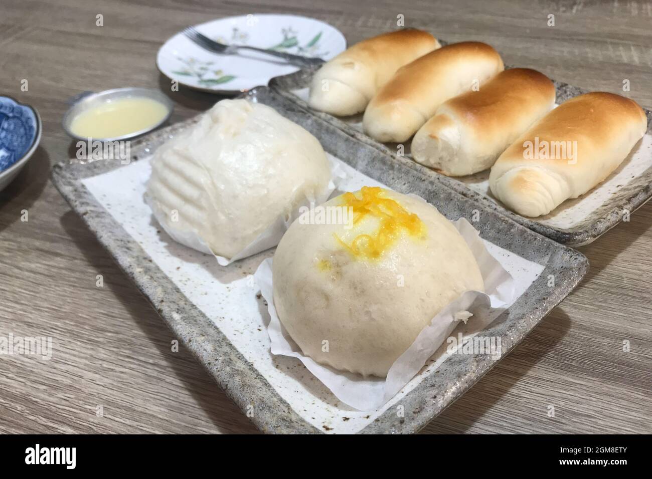 Steamed stuffed bun pork close up Stock Photo