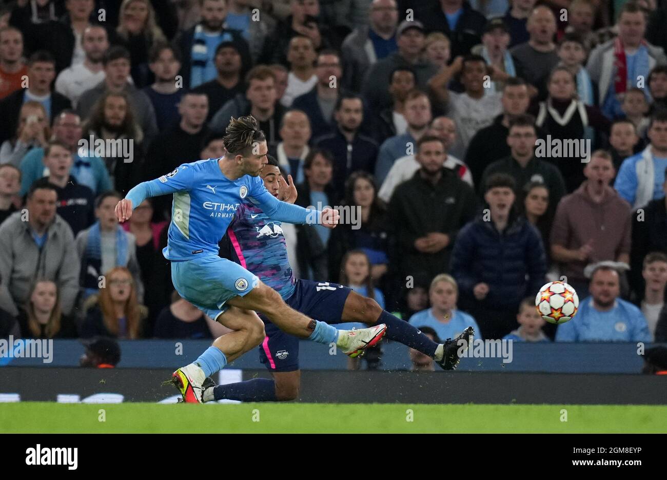 Manchester, UK. 15th Sep, 2021. Jack Grealish of Man City during the UEFA  Champions League group match between Manchester City and RB Leipzig at the  Etihad Stadium, Manchester, England on 15 September