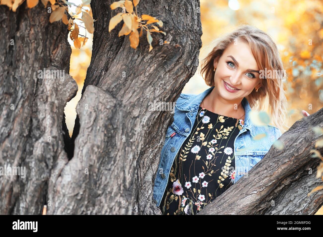 Beautiful girl in the park on a autumn sunny day walk Stock Photo - Alamy