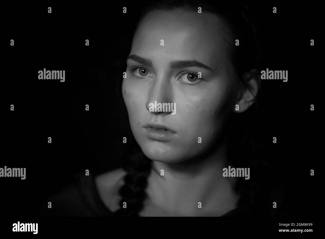 young girl portrait in old house with burnt walls Stock Photo Alamy