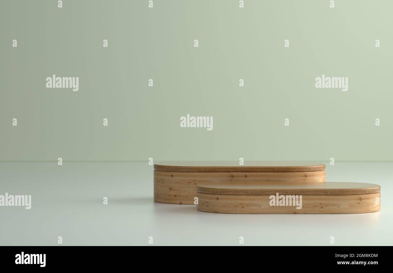 Wooden product podium or stage in empty room with soft lighting Stock Photo