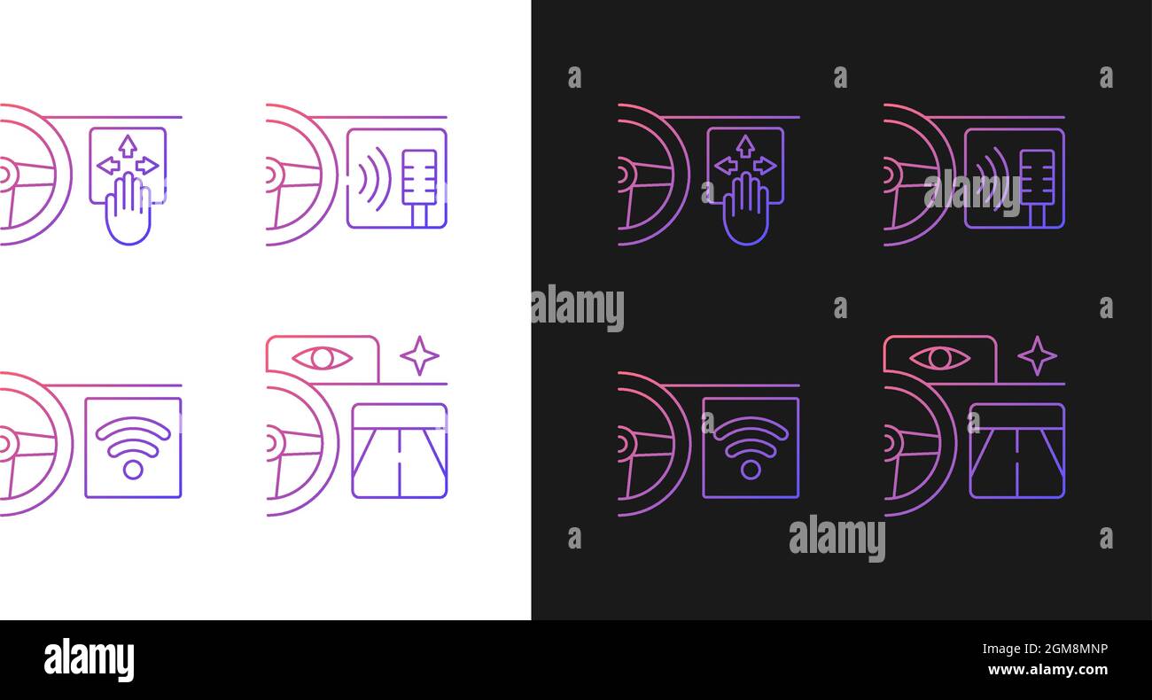 Advanced car technologies gradient icons set for dark and light mode Stock Vector