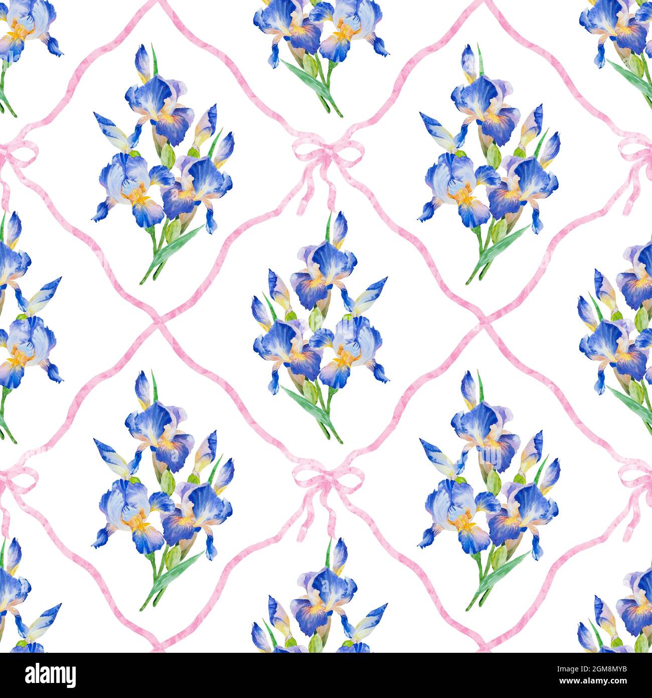 Watercolor hand paint iris flower, seamless pattern. Beautiful iris